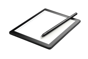 Black Tablet with Stylus for Digital Art and Note Taking Modern Technology on transparent background