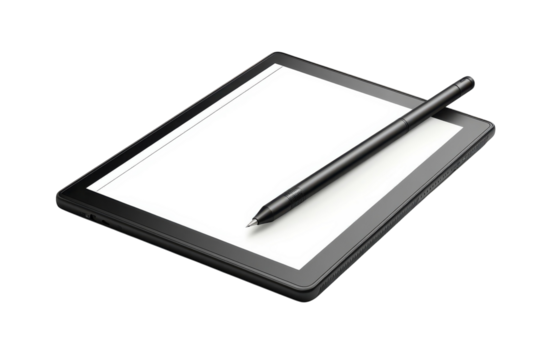 Black Tablet with Stylus for Digital Art and Note Taking Modern Technology on transparent background