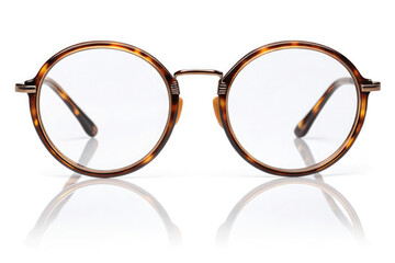 Fototapeta premium Round tortoiseshell eyeglasses front view isolated on white