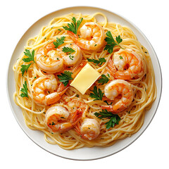 Shrimp Scampi Pasta with Butter and Parsley Garnish