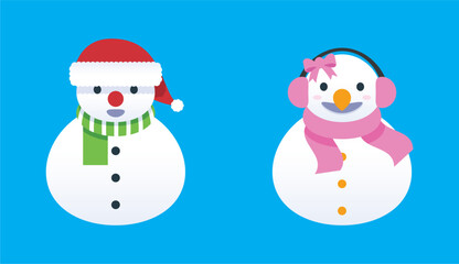 Set of snowmen with hat and gloves