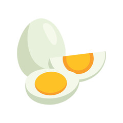 Boiled chicken eggs. Cooked hen egg with whole and cut pieces