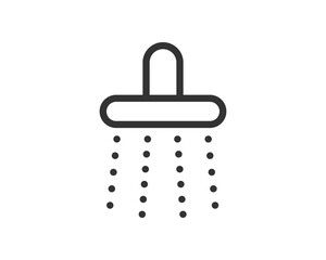Clean line icon of a shower head with water droplets. Symbol of hygiene, relaxation, or cleansing. Ideal for app design, web elements, or representing selfcare concepts.