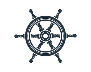 Obraz premium Nautical emblem featuring a detailed ships wheel. Represents guidance, control, and adventure. Perfect for travel, seafaring, or leadership concepts. Clean design.