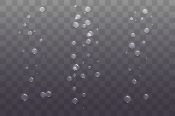 Realistic water drops. Drops after rain. Condensation on the surface, on the glass. Rain and dew. Vector.