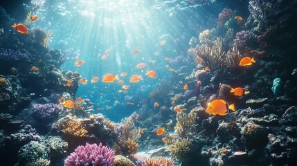 Fototapeta premium Seascape view of Colorful turtles in the blue ocean