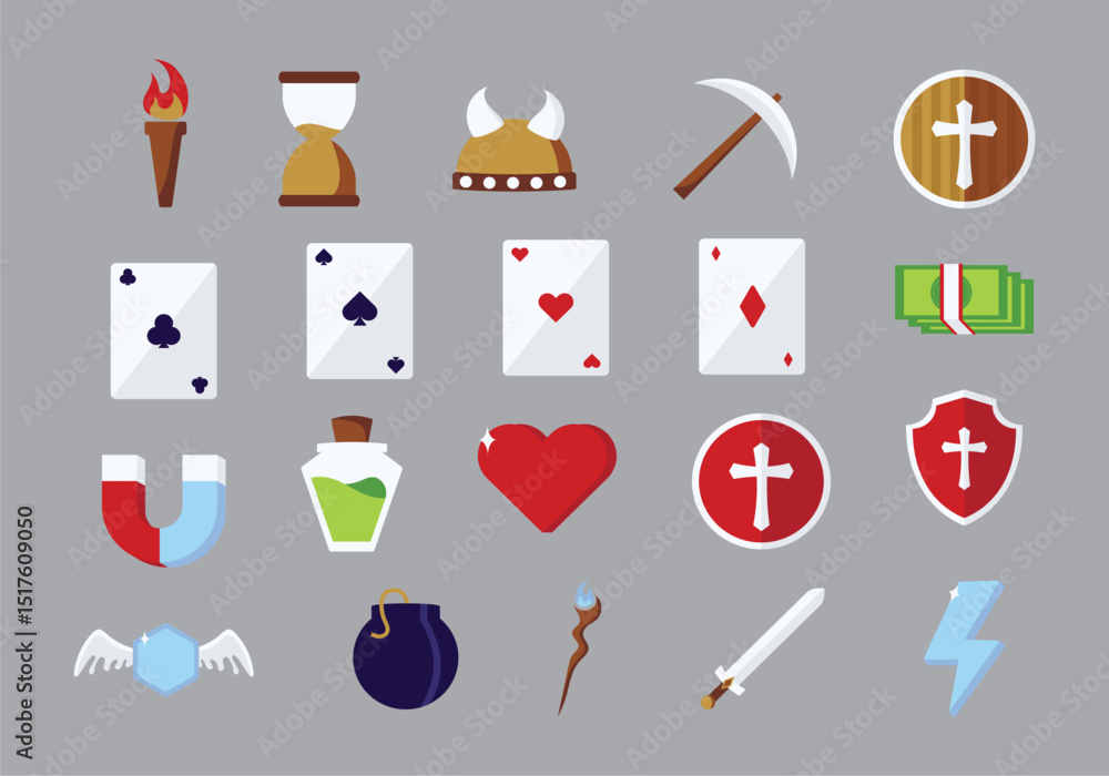 Poster flat rpg game ui icons element set