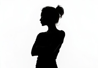 Silhouette of a woman with arms crossed, against a white background