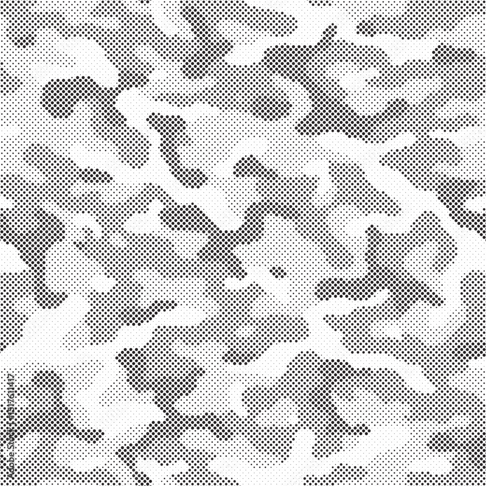 Poster abstract halftone seamless camouflage pattern. repeating digital dotted hexagonal camo military text