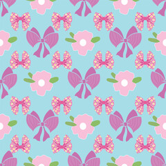 Girly seamless pattern with bows and flowers design