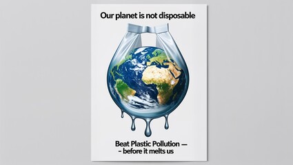 Minimalist Environmental Poster Beat Plastic Pollution , Save Earth in Style , World Environmental Day 2025 , illustration image , photo , background