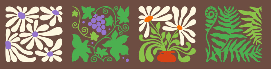Retro wavy floral pattern with classic elements