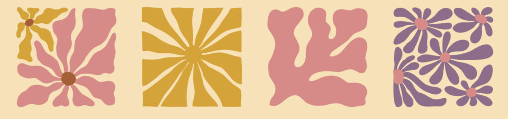 Artistic retro wave and floral motif