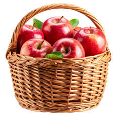 red apples in a basket isolated on a transparent background