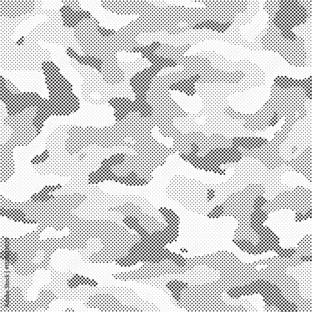 Poster abstract halftone seamless camouflage pattern. repeating digital dotted hexagonal camo military text