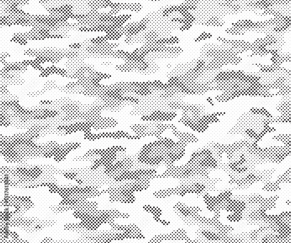 Poster abstract halftone seamless camouflage pattern. repeating digital dotted hexagonal camo military text