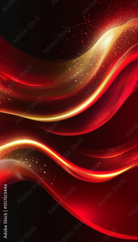 Poster elegant red and gold background with swirling patterns and smooth textures for modern design