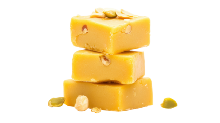 Traditional Indian Barfi Dessert Stacked with Nuts on Transparent Background for Celebration