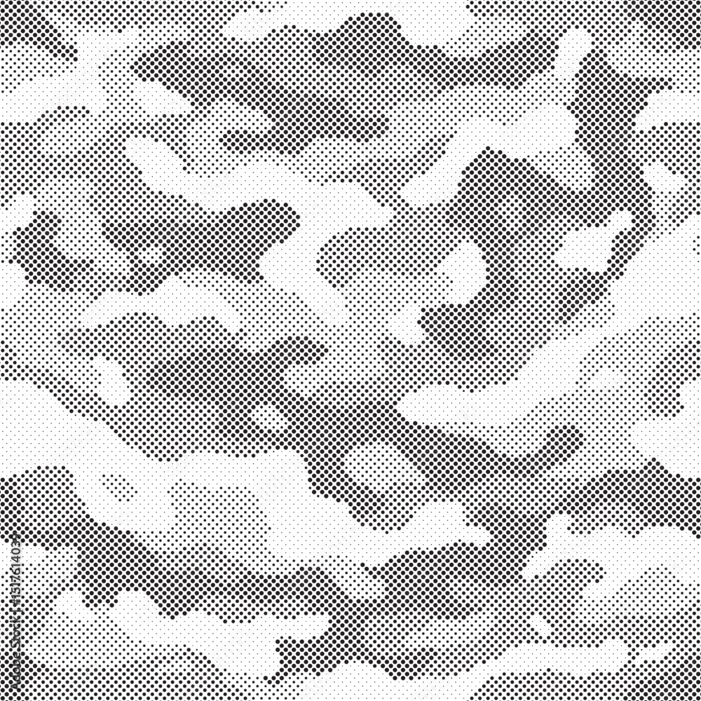 Leinwandbilder Abstract halftone seamless camouflage pattern. Repeating digital dotted hexagonal camo military texture background. Abstract modern fabric textile ornament. Vector illustration.