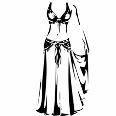 Elegant silhouette of a woman in a belly dance costume  