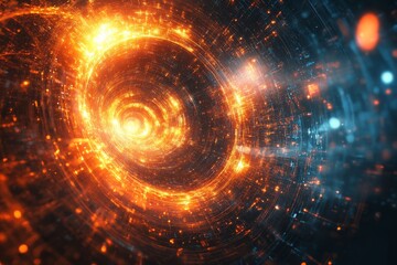 Swirling orange and blue cosmic vortex reveals the beauty of space-time dynamics in a stunning celestial display