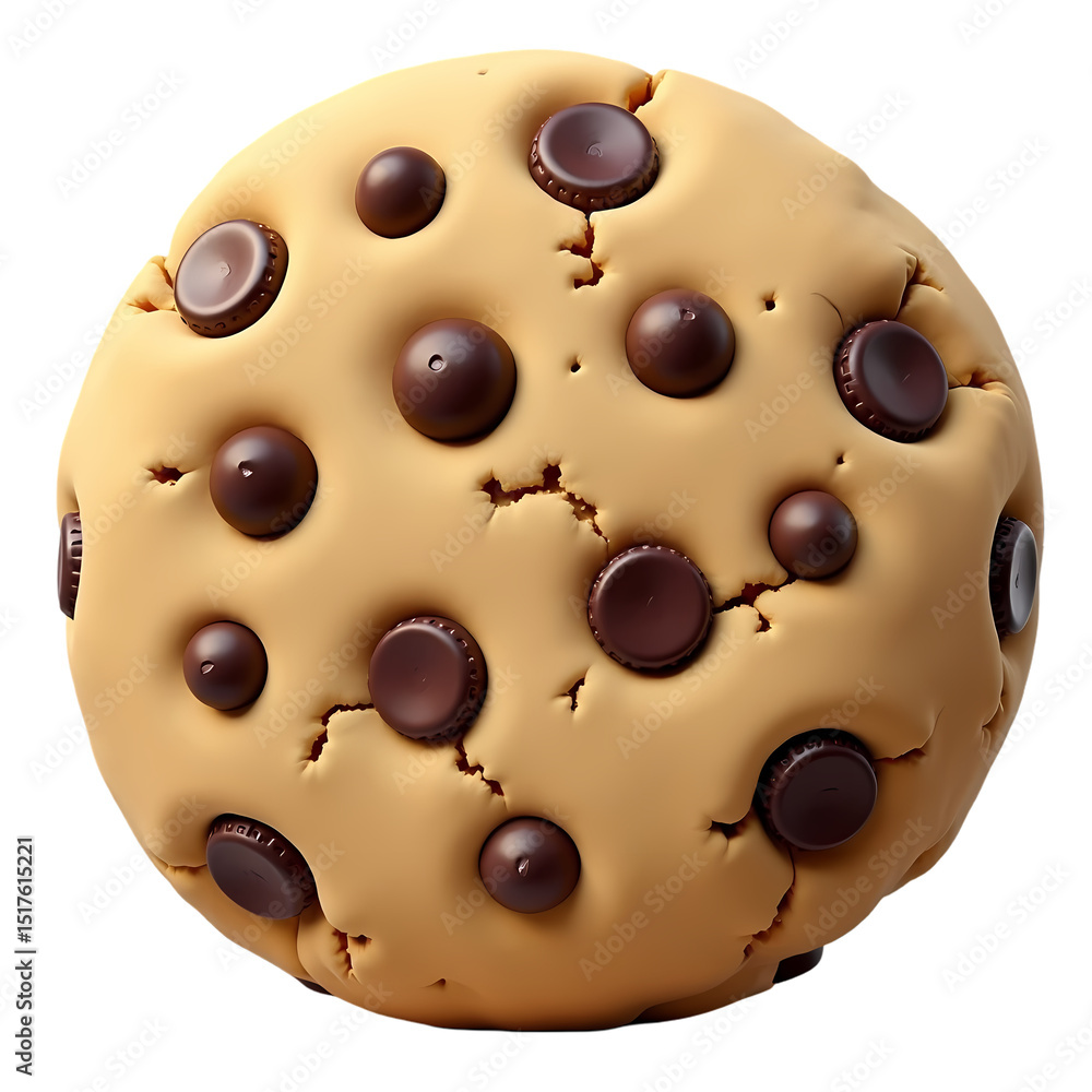 Poster a close up of a chocolate chip cookie with dark chocolate chips on a black isolated background in is