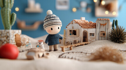 Charming figurine in miniature house cozy setting toy photography