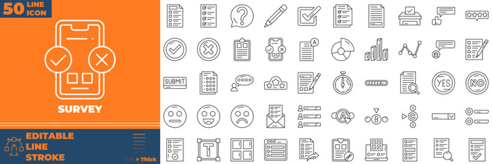 Survey Line Editable Icons set. Vector illustration in modern thin line style of survey icons: feedback, opinion, questionnaire, etc