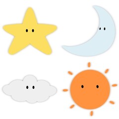 Moon Star Sun and clouds set