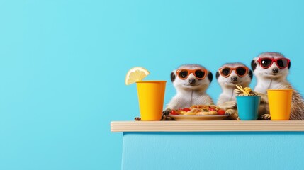 Fun meerkat party colorful setting cute animals playful atmosphere
