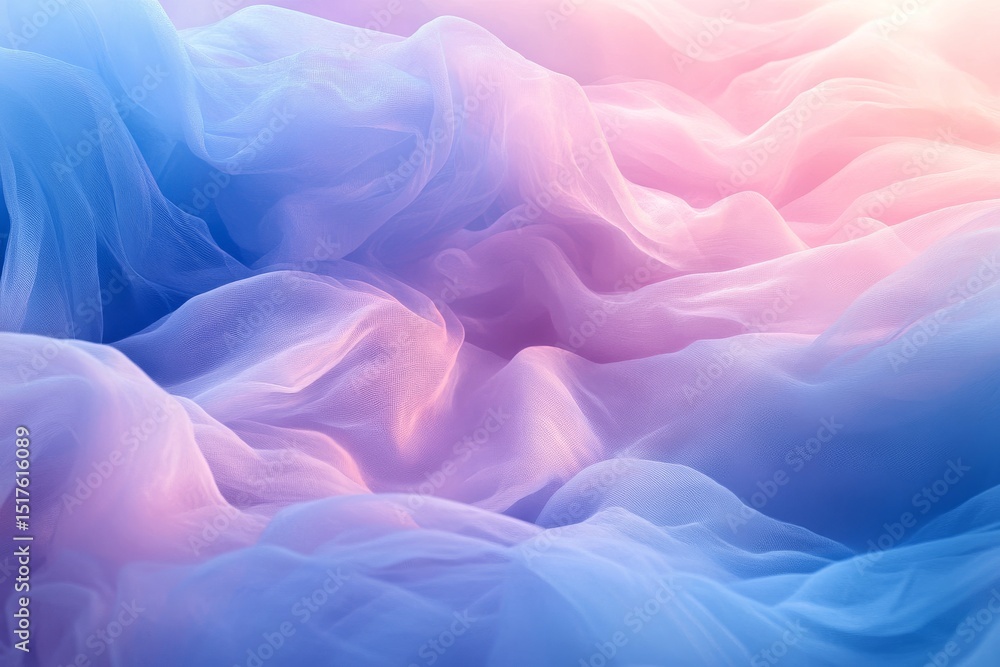 Poster soft pastel fabric flows gently, creating a tranquil and dreamy atmosphere in a serene setting with 