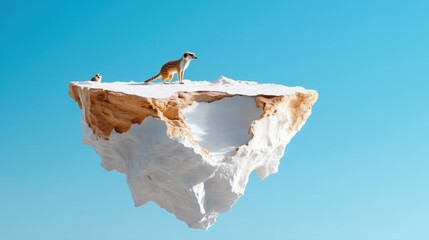 Meerkats on floating island nature scene creative concept sky view