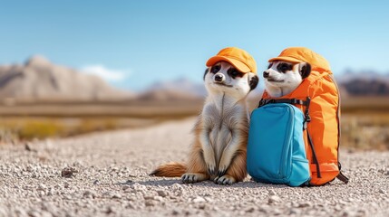 Scenic trails with fun Meerkats in hats outdoor adventure vibes