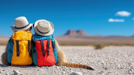 Meerkats enjoying nature desert landscape adventure scene