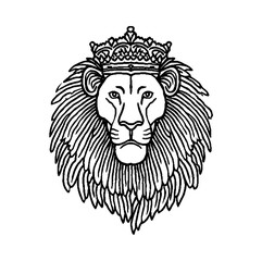 Obraz premium Lion head with crown, imperial king of the jungle, high-definition fantasy realism, luxurious textures, throne room background blurred, noble and intense expression.