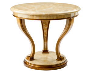 Elegant Round Side Table with Faux Marble Top Curved Legs on a transparent background