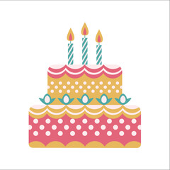 Colorful birthday cake. Three tier cake with decorative frosting