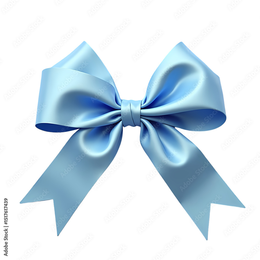 Poster a light blue satin bow with a knot in the center and tails image view isolated on transparent backgr