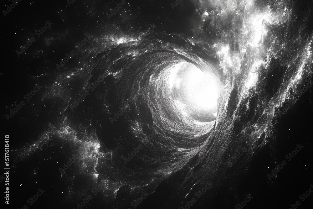 Poster dynamic cosmic vortex forms an ethereal gateway in deep space with swirling stardust and light
