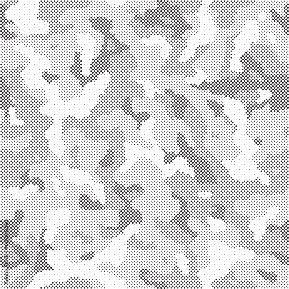 Leinwandbilder Abstract halftone seamless camouflage pattern. Repeating digital dotted hexagonal camo military texture background. Abstract modern fabric textile ornament. Vector illustration.