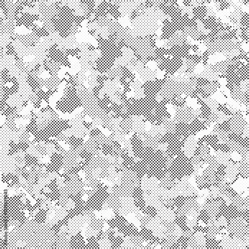 Poster abstract halftone seamless camouflage pattern. repeating digital dotted hexagonal camo military text