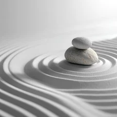 Fototapete Rund Two stones balanced on a white sand, zen garden © Ikhwan