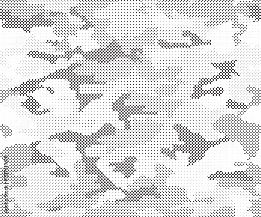 Poster abstract halftone seamless camouflage pattern. repeating digital dotted hexagonal camo military text