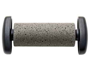 Textured Porous Massage Roller with Ergonomic Black Handles on a transparent background