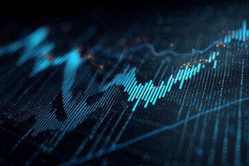 Abstract blue glowing chart on dark background, showcasing data visualization, representing financial growth or technological progress, suitable for business or tech concepts