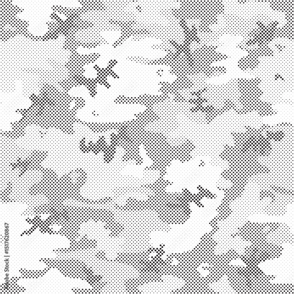 Poster abstract halftone seamless camouflage pattern. repeating digital dotted hexagonal camo military text