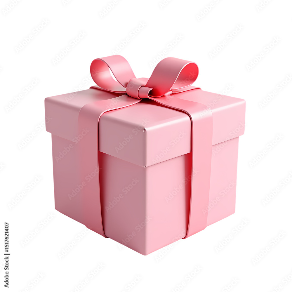 Poster a pink gift box with a matching ribbon and bow isolated in a isolated on transparent background