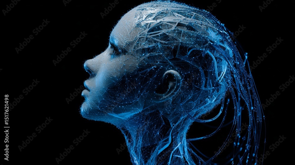 Aufkleber abstract digital female face profile futuristic network technology artificial intelligence neural ne