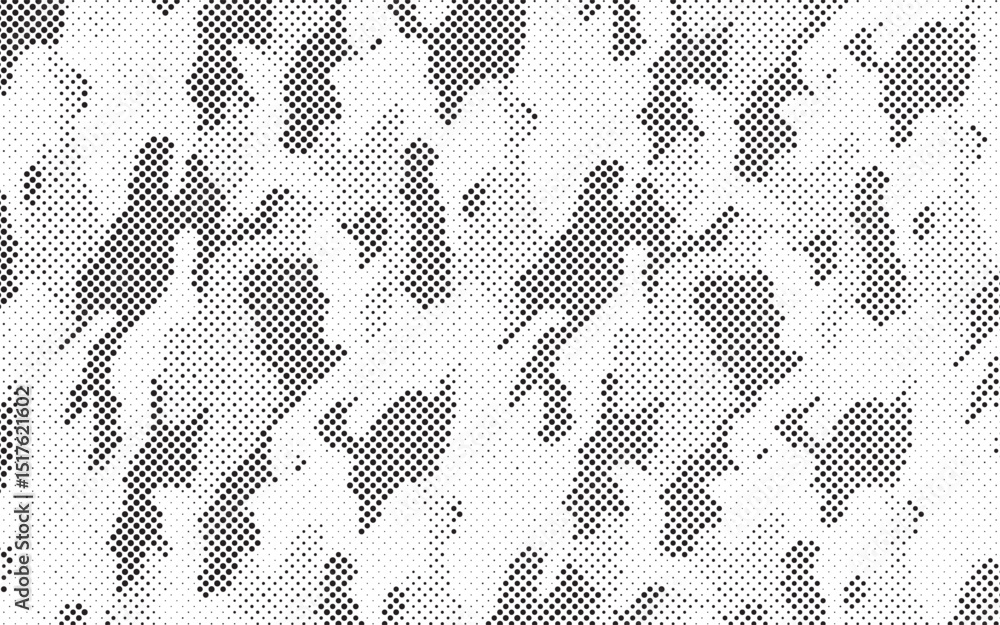 Poster Abstract halftone seamless camouflage pattern. Repeating digital dotted hexagonal camo military texture background. Abstract modern fabric textile ornament. Vector illustration.