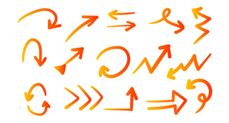 Collection of hand drawn orange gradient arrows in various styles, perfect for enhancing business infographics, flowcharts, presentations, and visual storytelling